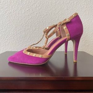 Halogen T-Strap Stiletto Heels Purple with Gold Hardware Size 7.5 Women’s